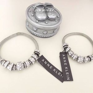 Silver Anne Klein Two Bracelets, Women, Size 7” Rhinestone Beads, New with Tags